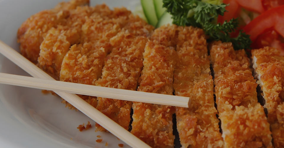 image of chicken katsu and chopsticks