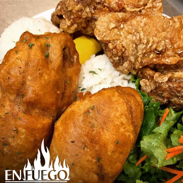 image of beer battered fish and garlic chicken at En Fuego Grill